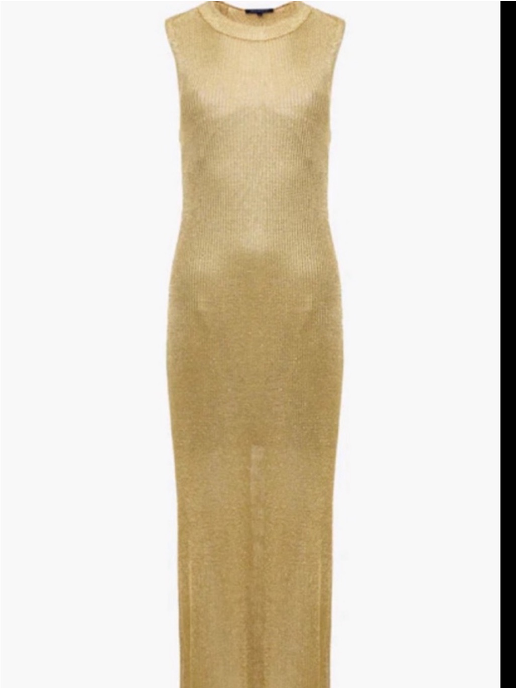 French Connection Gold Metallic Crewneck Dress